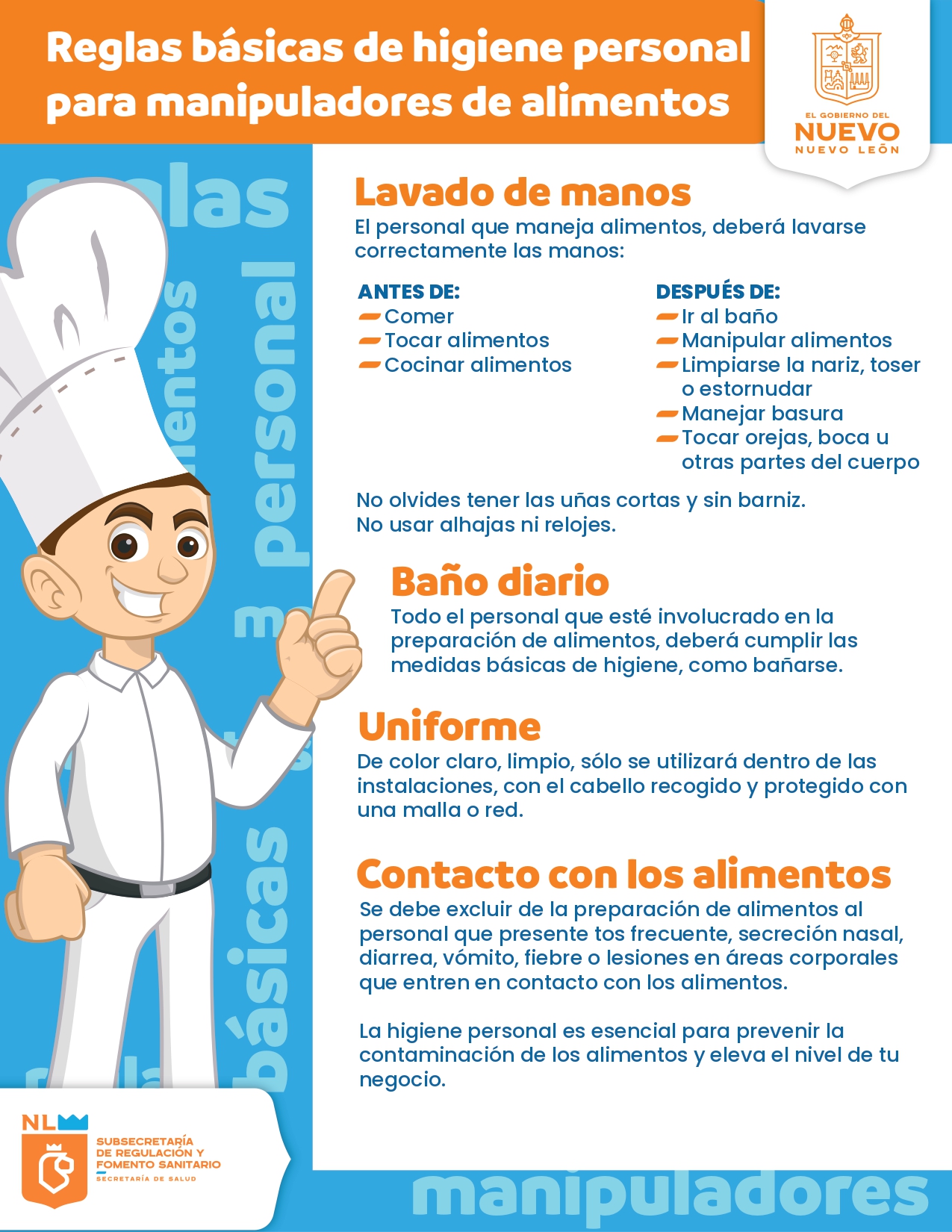 Reglas básicas para el manipulador de alimentos