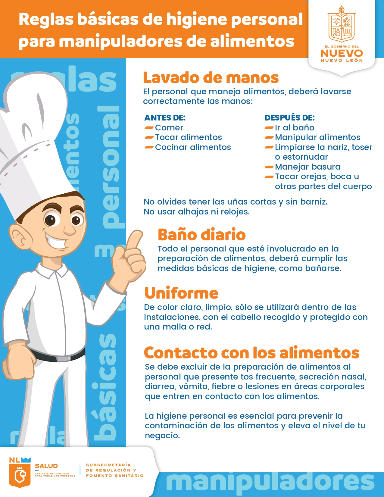 Reglas básicas para el manipulador de alimentos