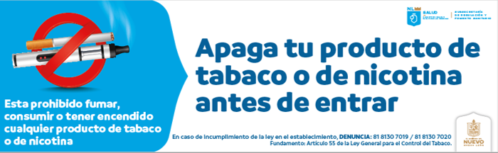 Apaga tu producto de tabaco o de nicotina antes de entrar