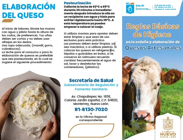 Tríptico Reglas Básicas de Higiene en la ordeña y elaboración de Quesos Artesanales